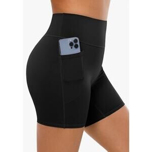 NEW BRXL Women's No Front Seam High Waist 5" Biker Shorts Large Black High Rise